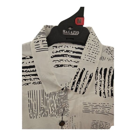 BAGAZIO MEN'S PURE WHITE/BLACK SHORT SLEEVE FASHION ABSTRACT SHIRT.BM2303. - Picture 5 of 9